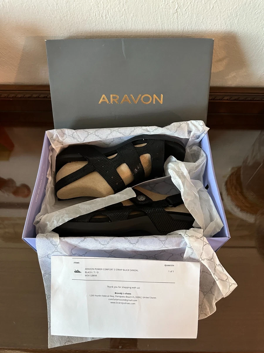 Scarpe Aravon Portia-AR Donna &ndash; Tacco Basso Nero, Chiudibili Con Velcro, Pelle &ndash; Nuove In Scatola