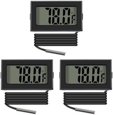 3pcs Black Digital LCD Thermometer Temperature Monitor with External Probe for F