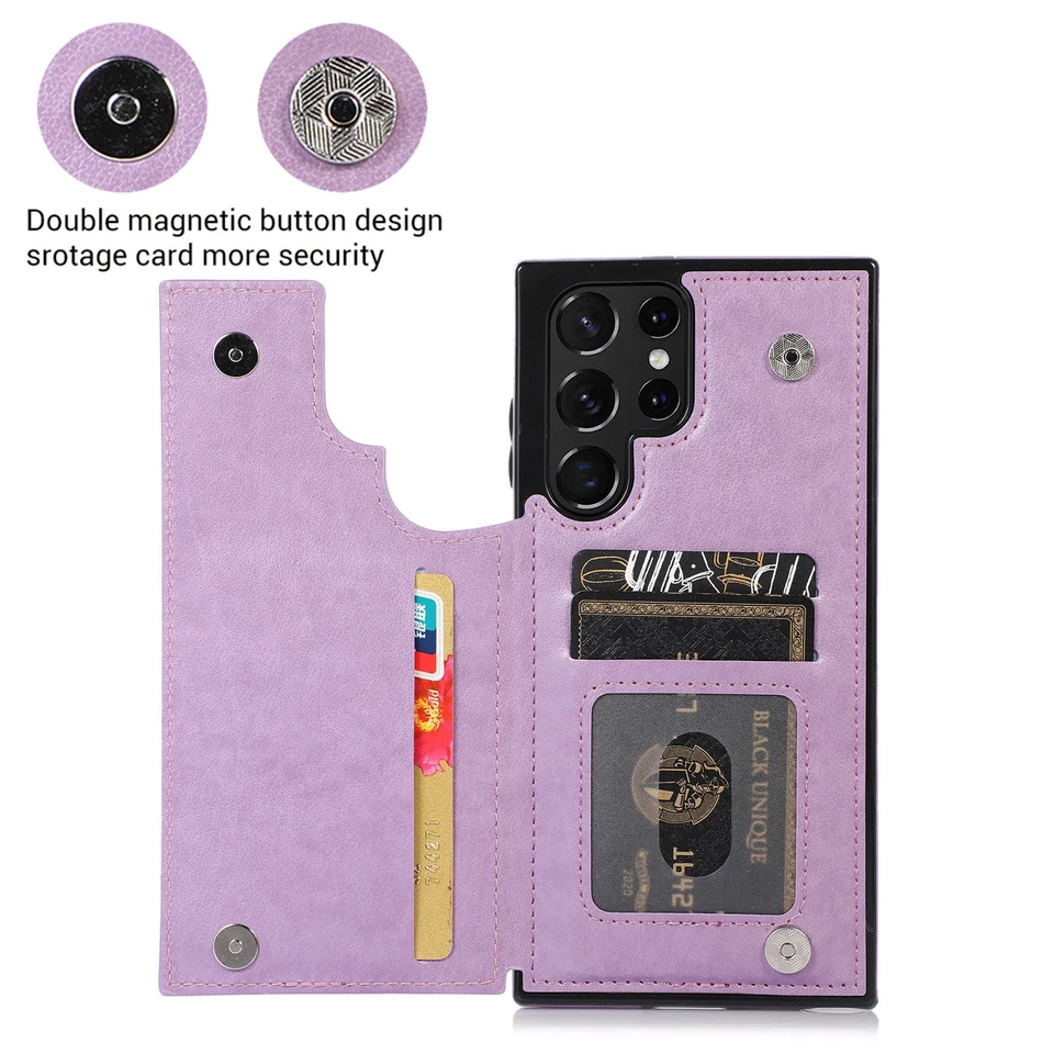 For Samsung S25 Ultra S24 Plus S23 Flower Pattern Leather Wallet Card Stand Case - Image 3 of 4