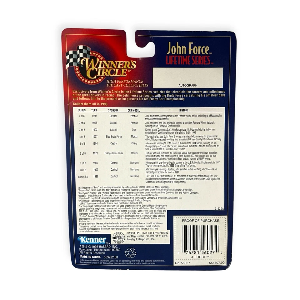Coche Winners Circle John Force Elvis 1998 Ford Mustang 1:64 NASCAR Castrol GTX Foto 3 de 4
