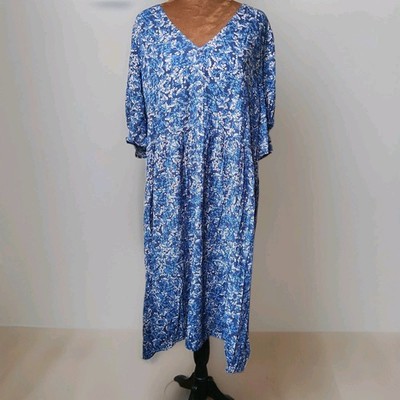 Vintage Esprit Dress Floral Womens Size Medium 10 Cottagecore Relaxed Blue 90s