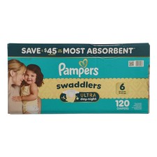 Pampers Swaddlers Ultra Day Night Diapers, Size 6 23-44 Lbs , 120 Count