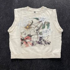 ANTHROPOLOGIE Floral Applique Muscle Tank Top Women's Size XS White