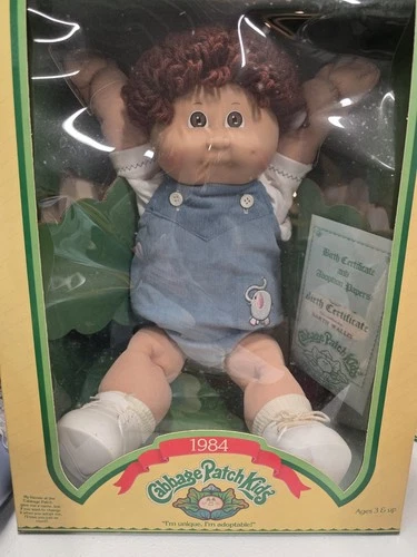 💙1984 Vintage Cabbage Patch Kids Brown Curly Hair Blue eyes~ Original Box