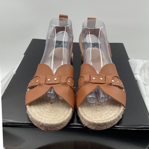 Bruno Magli Womens Cognac Leather Studded Espadrille Slingback Sandals Size 8