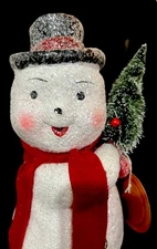 Ragon House Vintage Sparkly Snowman With Bottle Brush Tree, New