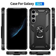 For Samsung Galaxy S24 Hybrid Armor with Ring Stand Case Cover Black