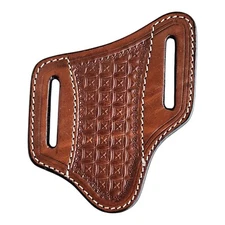 Hand Tooled Geometric 4" Chestnut Leather Knife Sheath Pancake Style