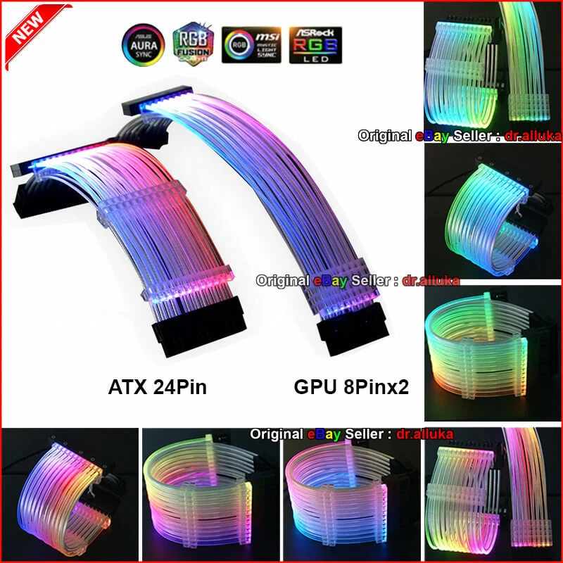 24Pin Addressable RGB Power Extension Cable GPU ATX Strimer 24PIN 8Pin Aura Sync - Image 2 of 4
