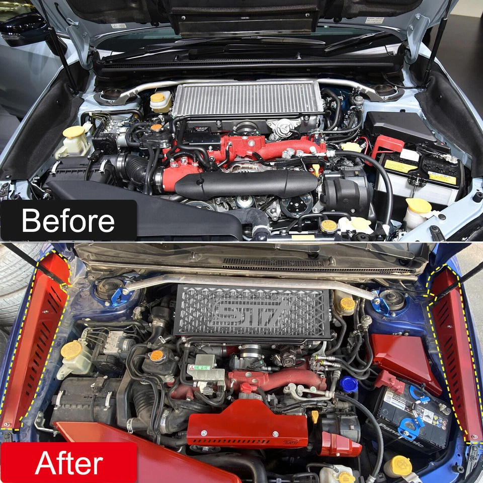 Red Performance Aluminum Fender Shrouds Kit for 2015-2021 Subaru WRX & STI 15-21 Foto 4 de 4