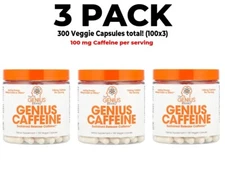 The Genius Brand, Genius Caffeine, 3 PACK, 100 mg, 100 Veggie Capsules 300 total