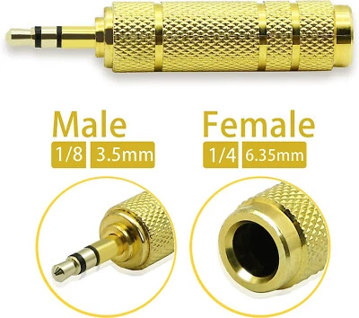 TAKEUROP Adaptateur Jack 3.5mm Stereo male vers 6.35mm femelle connecteurs or