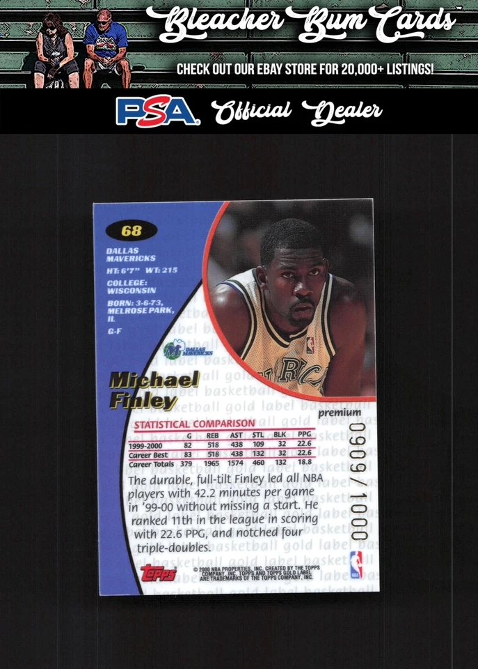 2000 Topps Gold Label 68 Michael Finley Premium Class /1000 - Image 2 of 2