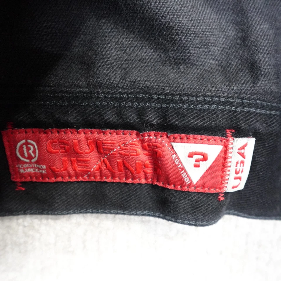 Chaqueta Guess Vintage Grande Negra Denim Tareas Granero Abrigo Foto 3 de 4