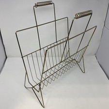 Vintage Gold Wire Magazine Record Rack with Handles MCM