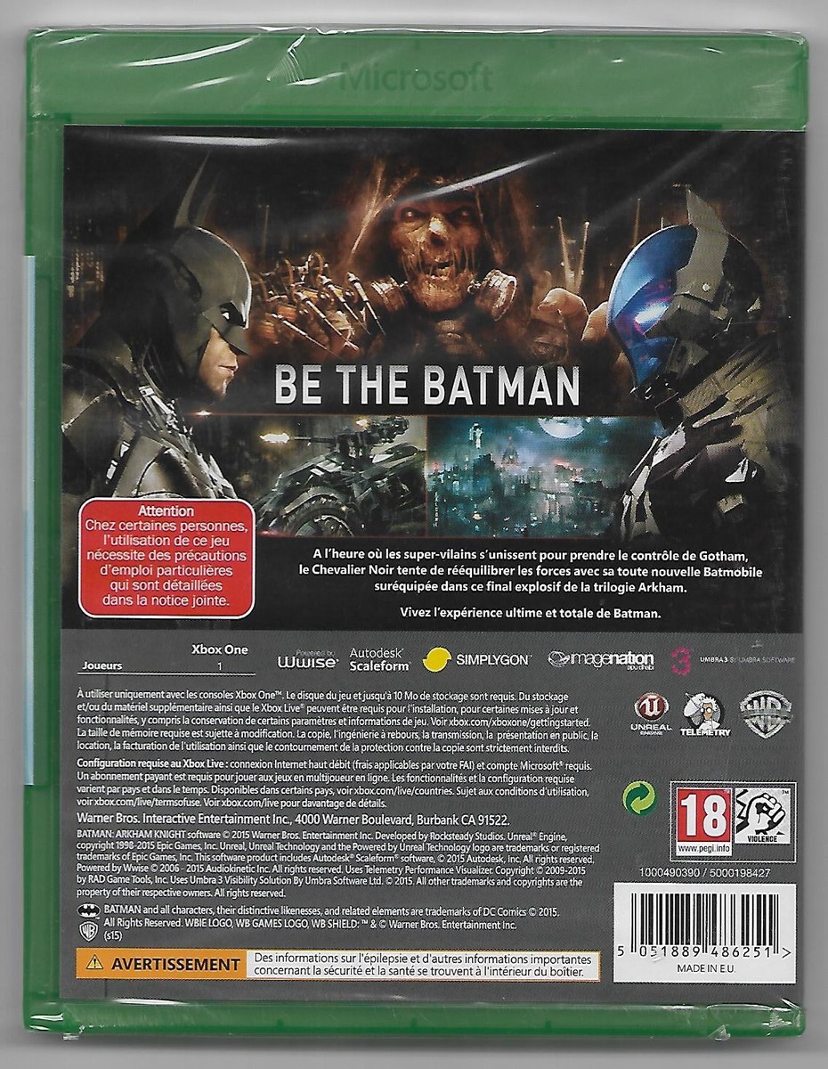 Jeu BATMAN ARKHAM KNIGHT Xbox One - Neuf Sous Blister - Version Française