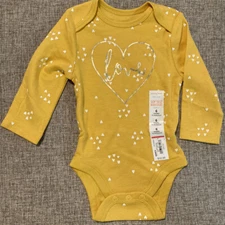 Baby Jumping Beans Mustard Long Sleeve Love Body Suit Size 6 Months
