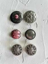 6 NONY Silver Tone Metal w Faux Stone Button Covers: Southwest, Concho, Elegant