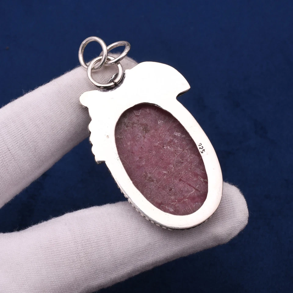 Colgante de joyería de plata de ley 925 hecho a mano con piedras preciosas de rodonita natural 1,81" Foto 3 de 4