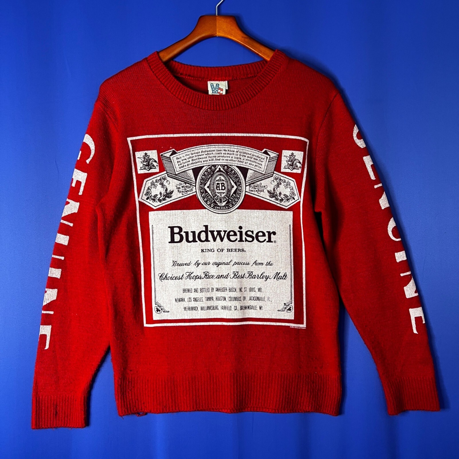 Budweiser Anheuser Busch Crewneck Sweater Mens Size Medium Junk Food | eBay