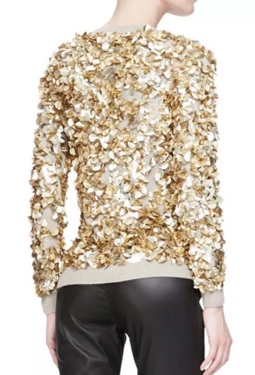 Suéter Burberry London Mezcla de Cachemira Lentejuelas Trituradas Miel Melange Talla S V7601 Foto 2 de 3