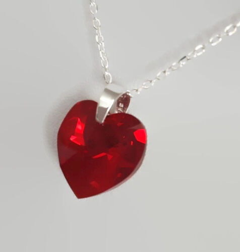 18mm Red Heart Necklace made with Swarovski Siam AB & Sterling Silver - Picture 1 of 5