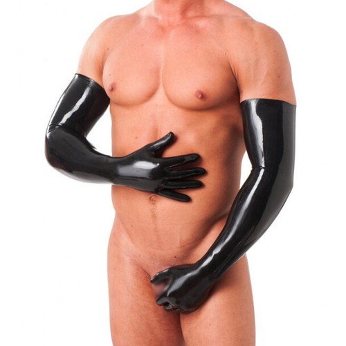 Sexy schwarze Latex Gummi Geheimnisse lange Handschuhe verführerisch Rollen spielen Clubware SM & L - Bild 2 von 6