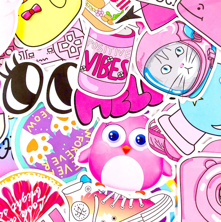 Cute Sticker Bomb, Decal Pack of 50 pc - Pink Color Theme Matte