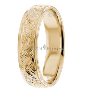 14k Yellow Gold Mens Womens Vintage Hand Carved Wedding Bands Rings