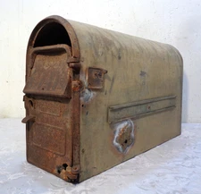 Antique 1899 Bates Hawley US MAIL Mailbox W/ Cast Iron Door & Front Slot Vntg