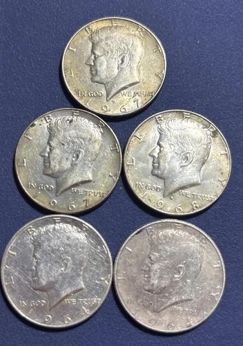 1964, 1967, 1968  Kennedy Half Dollar Lot Junk Silver 90%&40% Under Melt