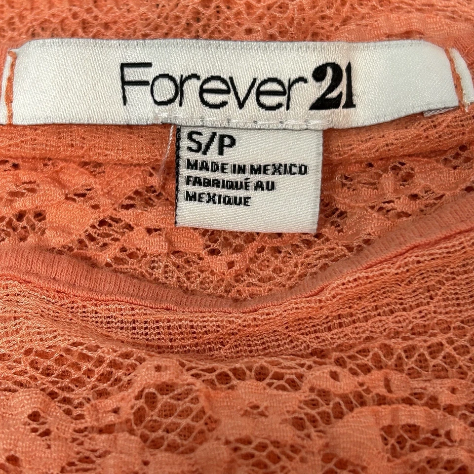Top transparente de encaje FOREVER 21 talla S/P Y2K coral naranja para mujer junior manga corta Foto 2 de 4