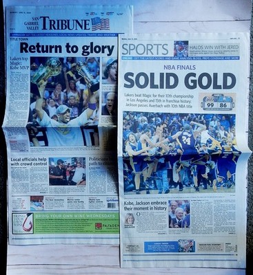 LA Lakers Win NBA Title Los Angeles Tribune Newspaper 2009 Kobe Bryant Pau Gasol