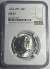 1965 SMS KENNEDY SILVER HALF DOLLAR GRADED NGC MS65