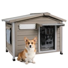 30 Inch Large Dog House Fir Wood Weatherproof Asphalt Roof Anti Chew Metal Edges