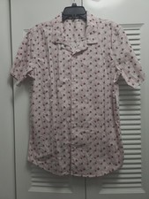 NWT Amazon Essentials Men's Short Sleeve Dress Shirt Medium Light Pink Palm Leaf