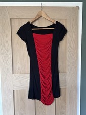 OXYD Black & Red Ruched Bodycon Dress M Cap Sleeve Party Mini Dress