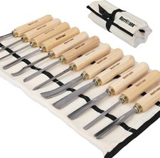 12Pcs Wood Carving Chisel Set Sharp Steel Blades Ash Handle Canvas Storage Case