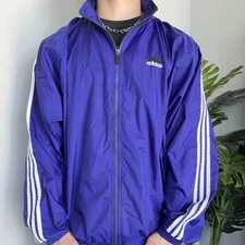 Vintage Adidas Windbreaker Jacket  XL Purple Track 3 Stripe Y2K