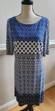 ELIZA J Womens 12 Sheath Knee Length Dress Blue Floral Geometric Elbow Sleeve