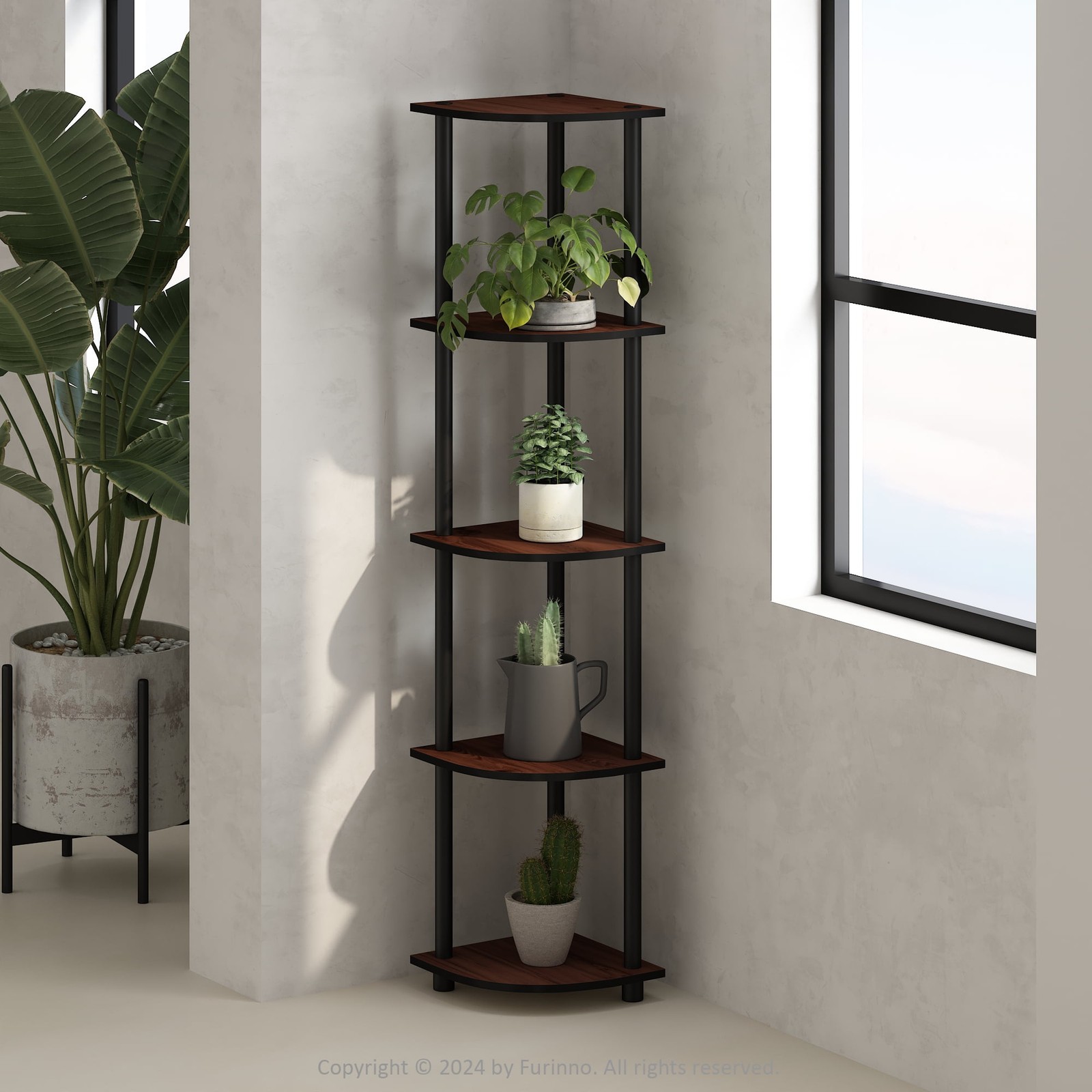 5 Tier Multipurpose Corner Display Rack Shelving Unit,Dark Cherry/Black