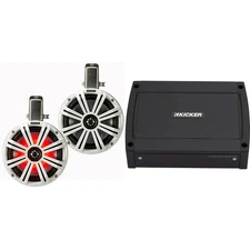 Kicker KMTC8W 8" Loaded Marine Wake Tower Enclosures & 400 Watt Marine Amp wi...