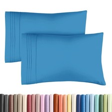 2 Pack Queen Pillow Covers, Wrinkle Free, Stain Resistant, Blue