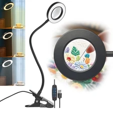 10X Magnifying Glass with LED Light Magnifier Crafts Reading Desk Stand Lamp USB