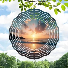 Serene Metal Hanging Wind Spinner - Concentric Wave Design for Yard & Garden 