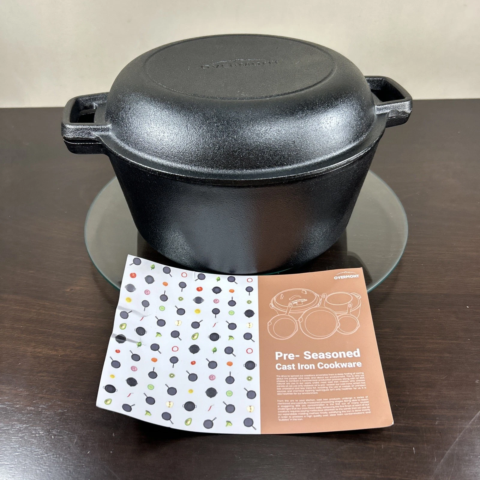 Cast Iron Dutch Oven 2-in-1 Pre-Seasoned Pot w/ Skillet Lid Cooking Pan 5qt. 10”