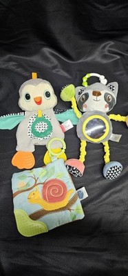 Infantino Cuddly Owl Spark Clip  Racoon Mary Meyer Crinkle Squeek Snail Teether