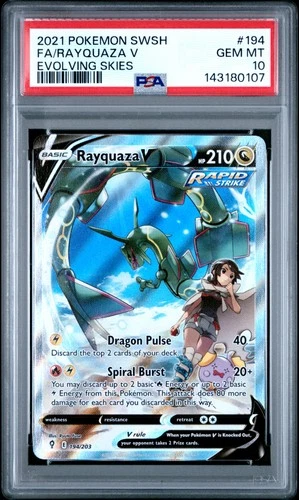 2021 POKEMON SWORD & SHIELD EVOLVING SKIES #194 FULL ART/RAYQUAZA V PSA 10