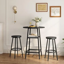 Round Bar Table, 37.4" High Pub Top Table with Footrest, 2-Tier Counter Heigh...