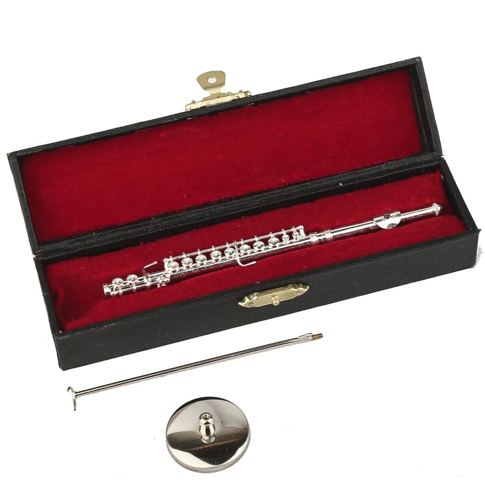 Flauta Miniatura con Soporte y Estuche Latón Mini Instrumento Musical Flauta Réplica... Foto 4 de 4